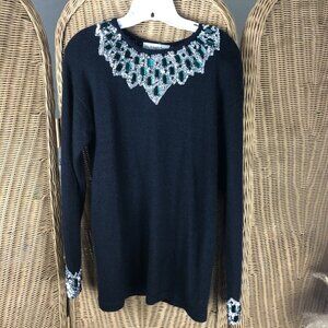 vintage sweater Outlander silk and rabbit fur emerald stone and sequins 1980-90